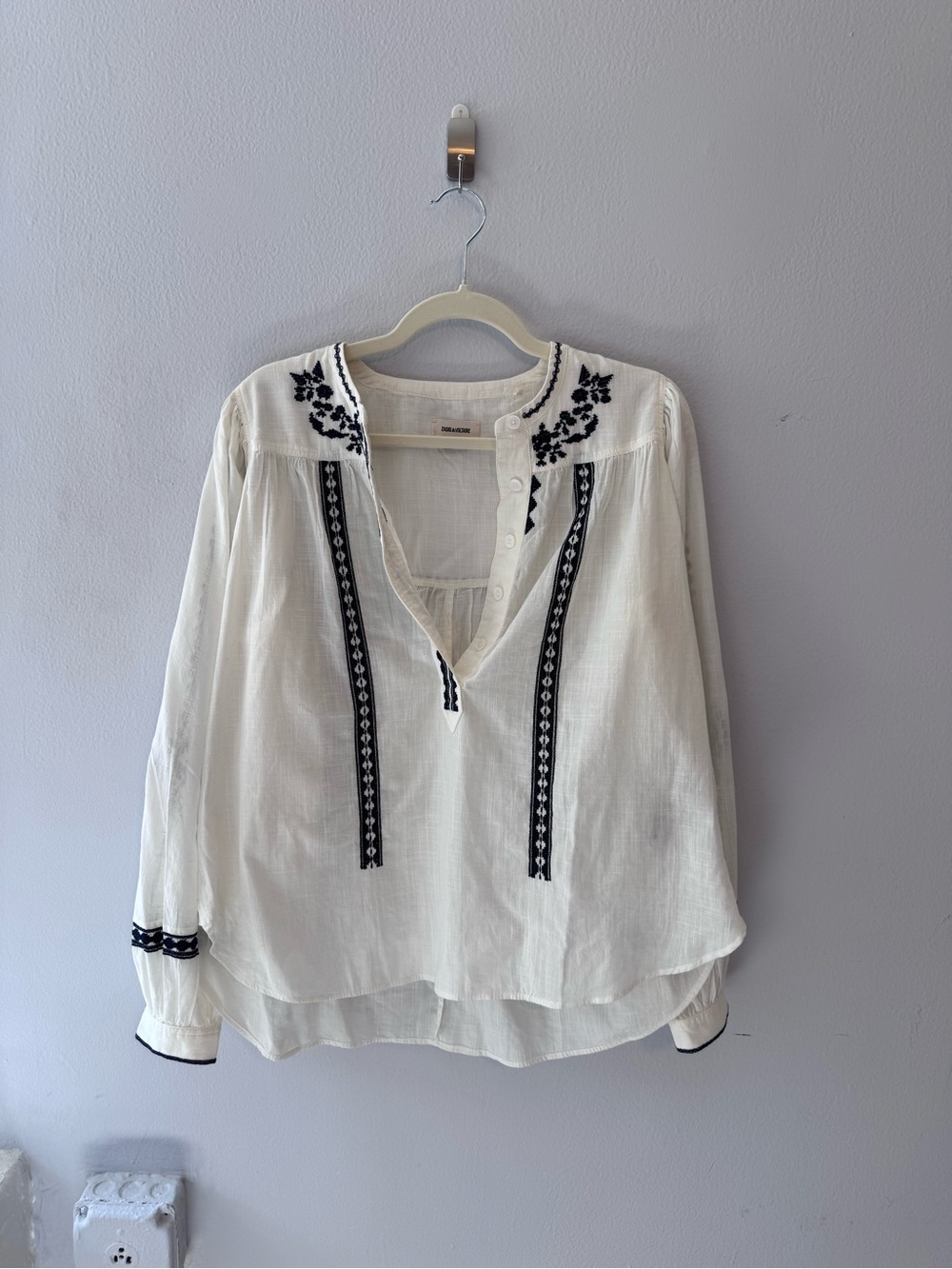 Never Worn Zadig and Voltaire Oversized Cotton Blouse - Cream with Black Detail